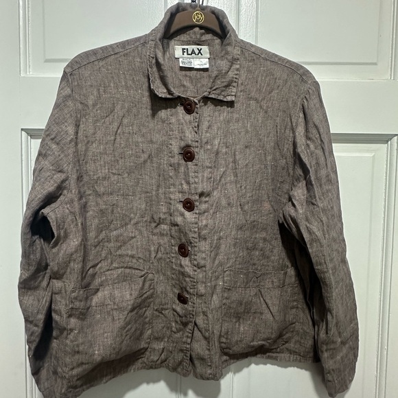 FLAX Jeanne Engelhart Taupe Linen Shirt blouse Jacket Small Lagenlook -Mint!! - Picture 3 of 3